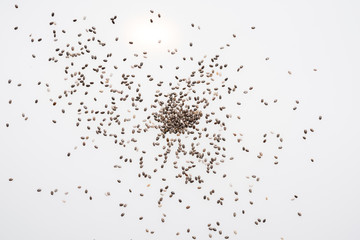 Chia seeds isolated with white background. Healthy superfood.
