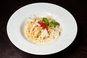 Chef s specialty presented in restaurant on served table