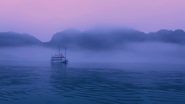 Halong bay vitnam foggy evening seascape
