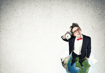 Comic businessman in red glasses