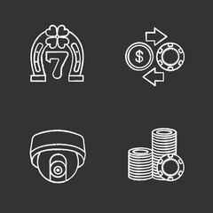 Casino chalk icons set