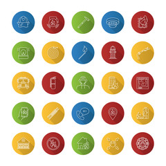 Firefighting flat linear long shadow icons set