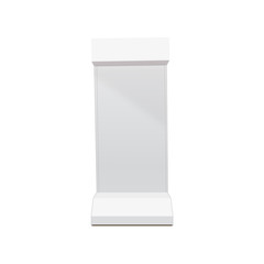 Retail Trade Stand stand banner on the white background. Mock Up Template. Front view and perspective view Vector illustration.