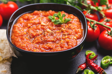 Indian Tomato Rasam with lentil, mint, cilantro and cashew
