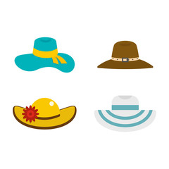 Woman hat icon set, flat style