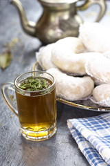 algerian min tea cup with gazelle horns cookies