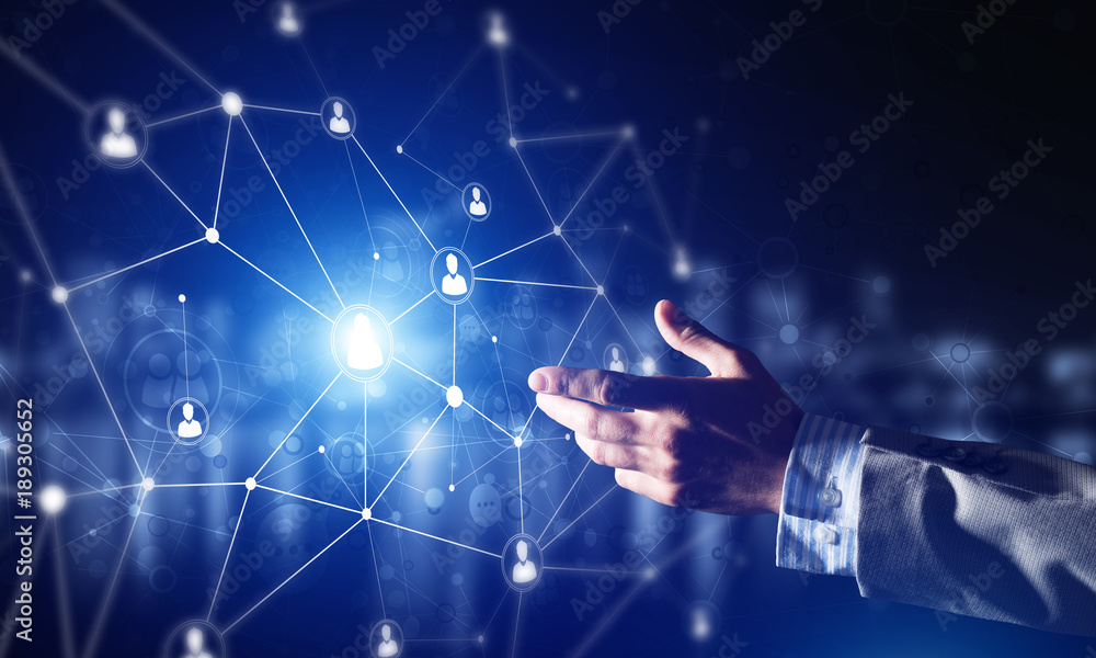 Aufkleber creating modern wireless technologies as means of communucation and networking on dark background