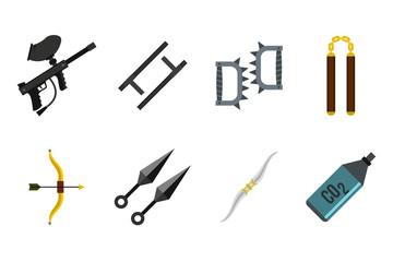 Weapons icon set, flat style