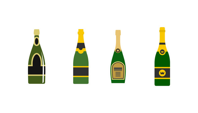 Champagne icon set, flat style