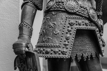 Hand in armour of the medieval knight statue