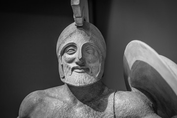 Roman statue of warrior in helmet