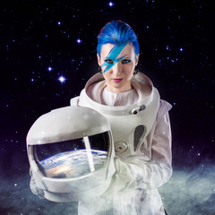 Fantastic portrait of an astronaut in space. Space research, concept. Elements of this image furnished by NASA.