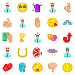 Positive icons set, cartoon style