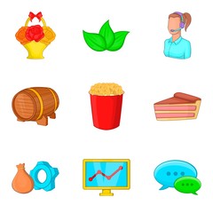 Food delivery icons set, cartoon style