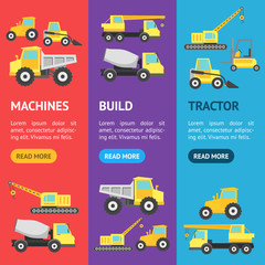 Cartoon Construction Machinery Banner Vecrtical Set. Vector