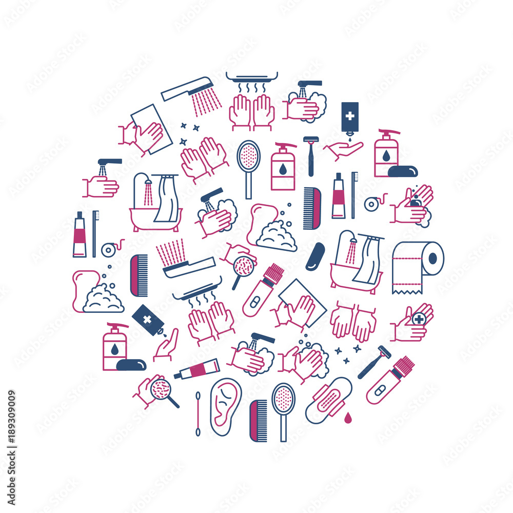 Poster symbol of higiene round design template thin line icon set. vector