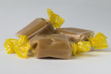 Toffee's in Clear Wrappers on white background