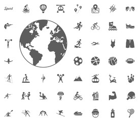 Globe icon. Sport illustration vector set icons. Set of 48 sport icons.