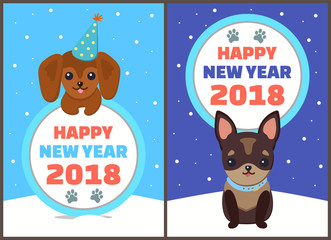 Happy New Year 2018 Dogs Set Vector Illustration