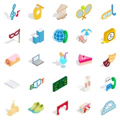 Entertainment for everyone icons set, isometric style