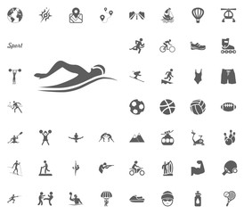 Swimming icon. Sport illustration vector set icons. Set of 48 sport icons.