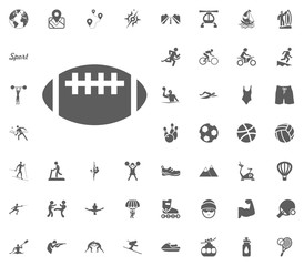 Rugby, American football ball icon. Sport illustration vector set icons. Set of 48 sport icons.