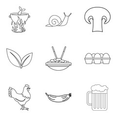 Fresh produce icons set, outline style