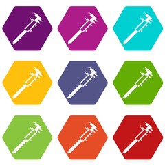 Fototapeta premium Vernier caliper icon set color hexahedron