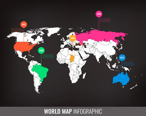 World map infographic template. All country are selectable. Vector