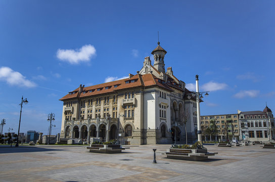 Ovidiu Square with National History and Archeology Museum in the Old Town of Constanta, Romania