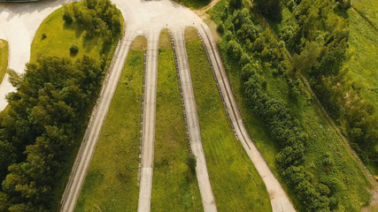 Aerial view Road for a drive test drive, climb up the slope. Simulation of climbing uphill for...