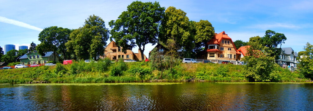 Panoramic view of island Ķīpsala and river Daugava (Riga, Latvia)