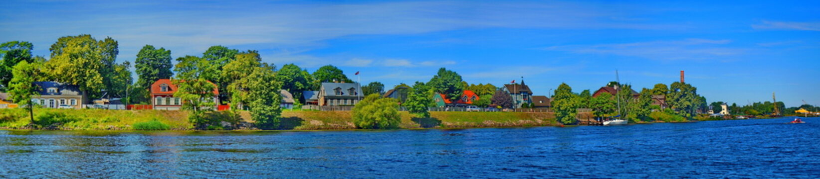 Panoramic view of island Ķīpsala and river Daugava (Riga, Latvia)