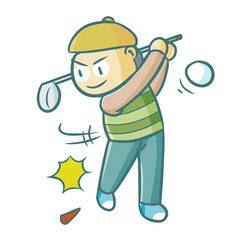 Funny and cool businessman playing golf - vector.