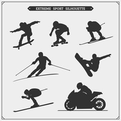 Vector set of sport players silhouettes. Extreme sport.