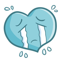 Funny and cute blue heart crying and get sad - vector.