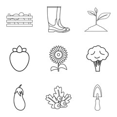 Gardening icons set, outline style