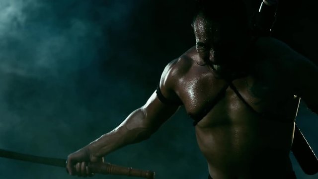 Warrior or warlord angry with the fight. Cinema scene concept Thai culture