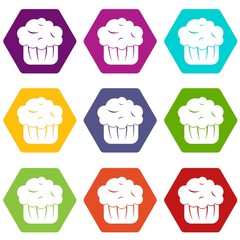 Cupcake icon set color hexahedron