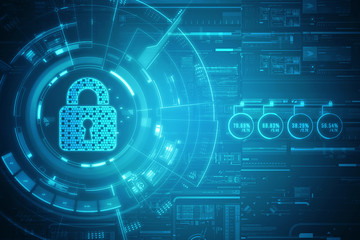 2d illustration Safety concept: Closed Padlock on digital background
