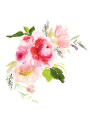 Greeting card with watercolor flowers handmade.