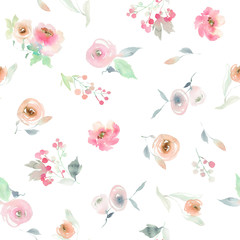 Obraz na płótnie Canvas Seamless summer pattern with watercolor flowers handmade.