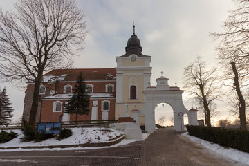 Benedictine abbey in Mogilno, Poland in beautiful winter scenery