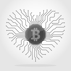 Bitcoin currency chip. Vector illustration