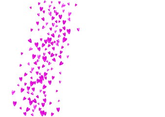 Valentines day card with pink glitter hearts. February 14th. Vector confetti for valentines day card template. Grunge hand drawn texture. Love theme for special business offer, banner, flyer.