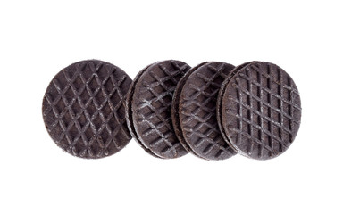 sandwich cookies with cream on white background