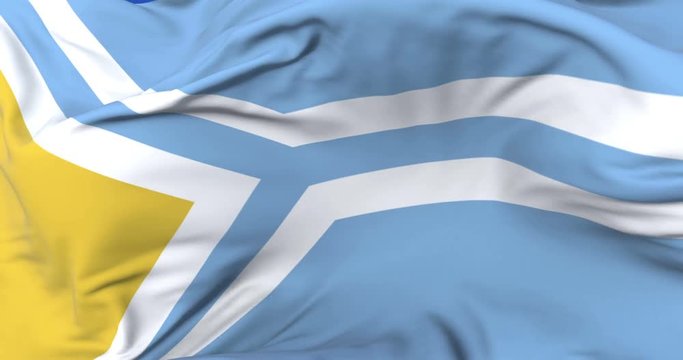 Tuva flag waving at wind in slow with blue sky, loop