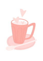 Cup of love. Pink mug with hearts illustration. St. Valentine's Day card