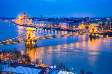 Budapest, Hungary - Chain Bridge and Hungarian Parliament Building