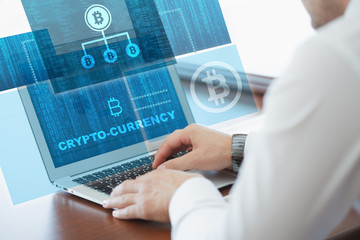Crypto-currency,  Bitcoin internet virtual money. Currency Technology Business Internet Concept.